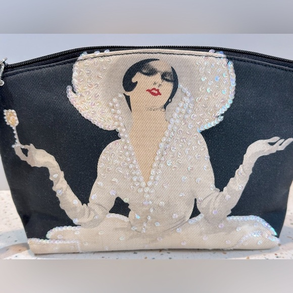 Vermouth Bianco Sequin Lady in Big Hat with Drink Clutch Travel or Cosmetics Bag - Picture 3 of 11